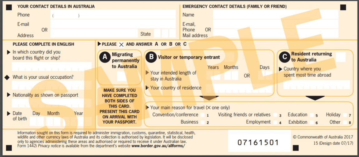 호주 입국 신고서 (Incoming passenger card)